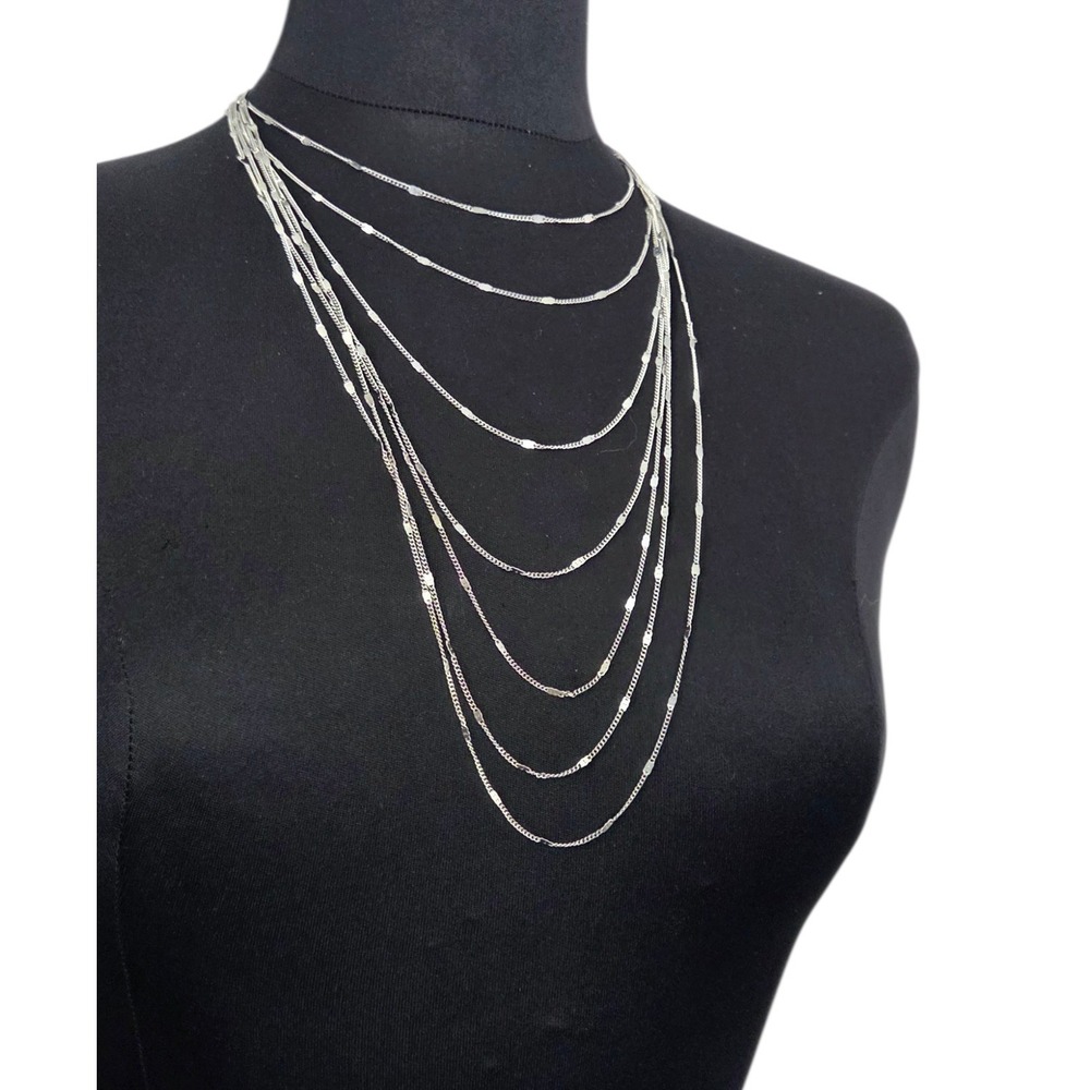 Silver Tone Multi-strand 7 Strand Chain Layered Draped Long‎ Necklace